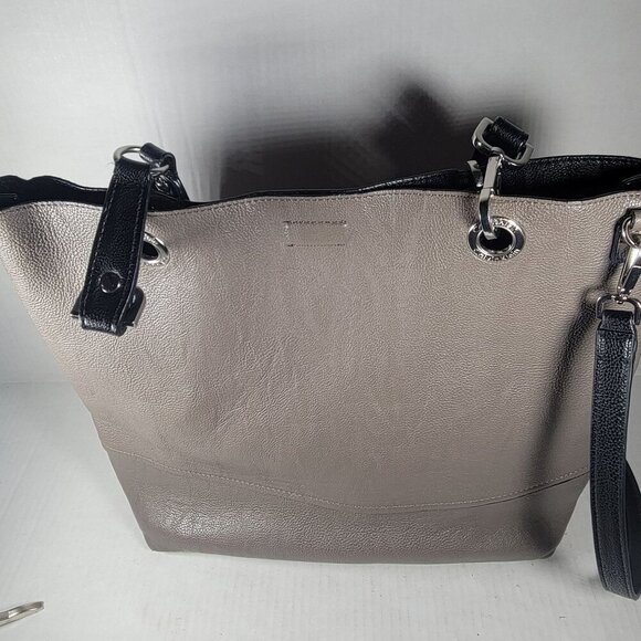 Calvin Klein Classic Work Travel Gray & Black Leather Tote Bag With Pouch Set - Picture 7 of 16